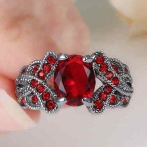 Vintage Black Gold Filled Ruby Ring