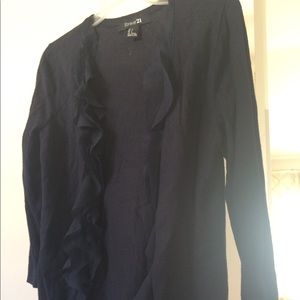 Navy blue ruffled cardigan