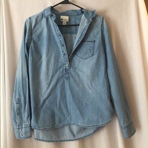 Denim half button top