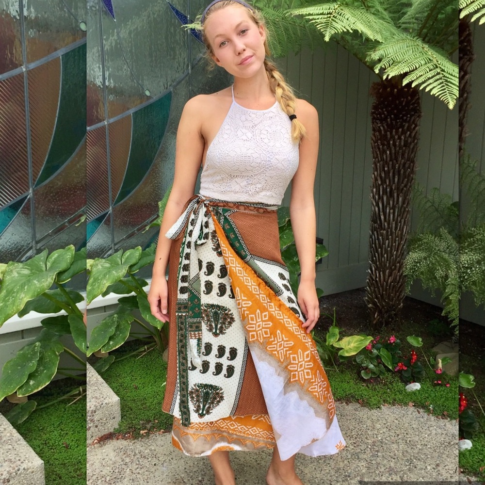 Silk sari reversible wrap skirt