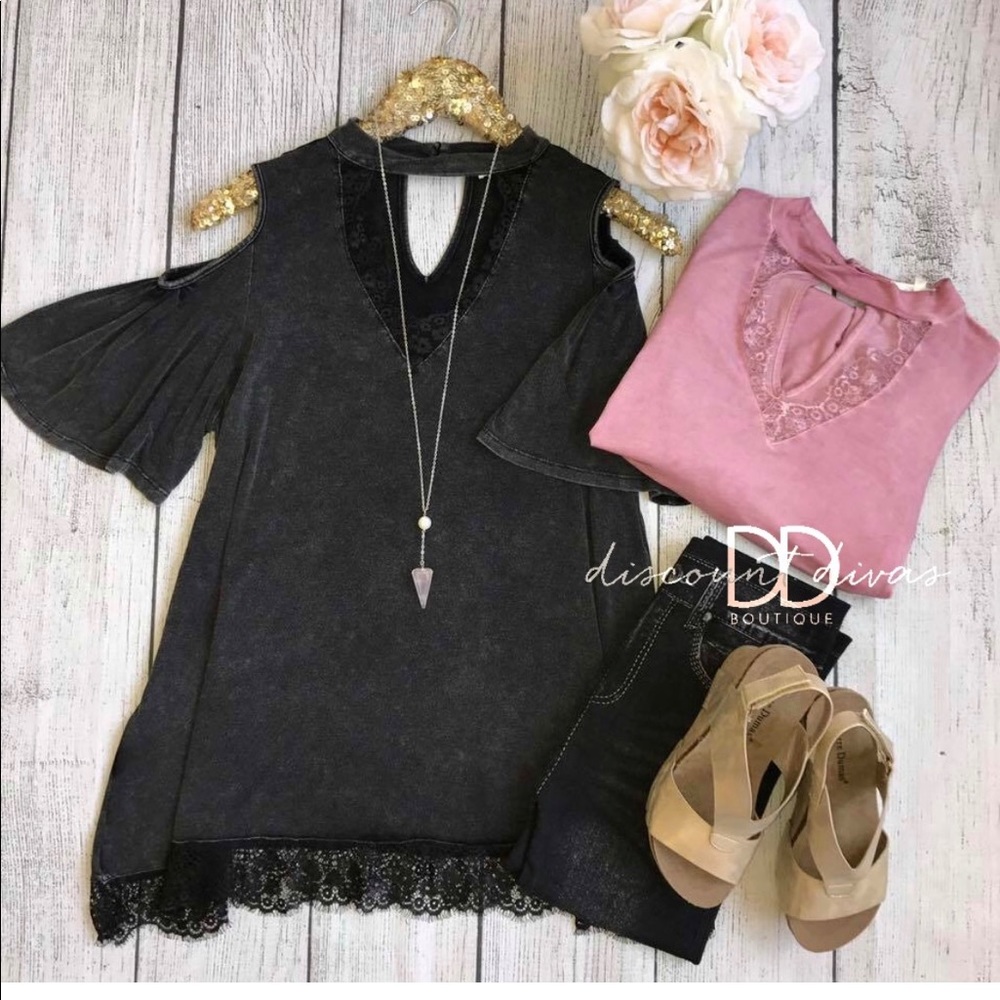 Cold Shoulder/Open Shoulder Mineral Washed Top