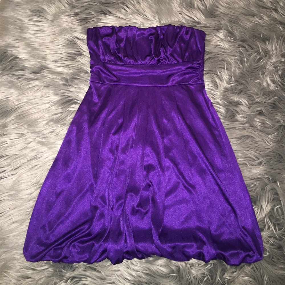 Purple strapless dress