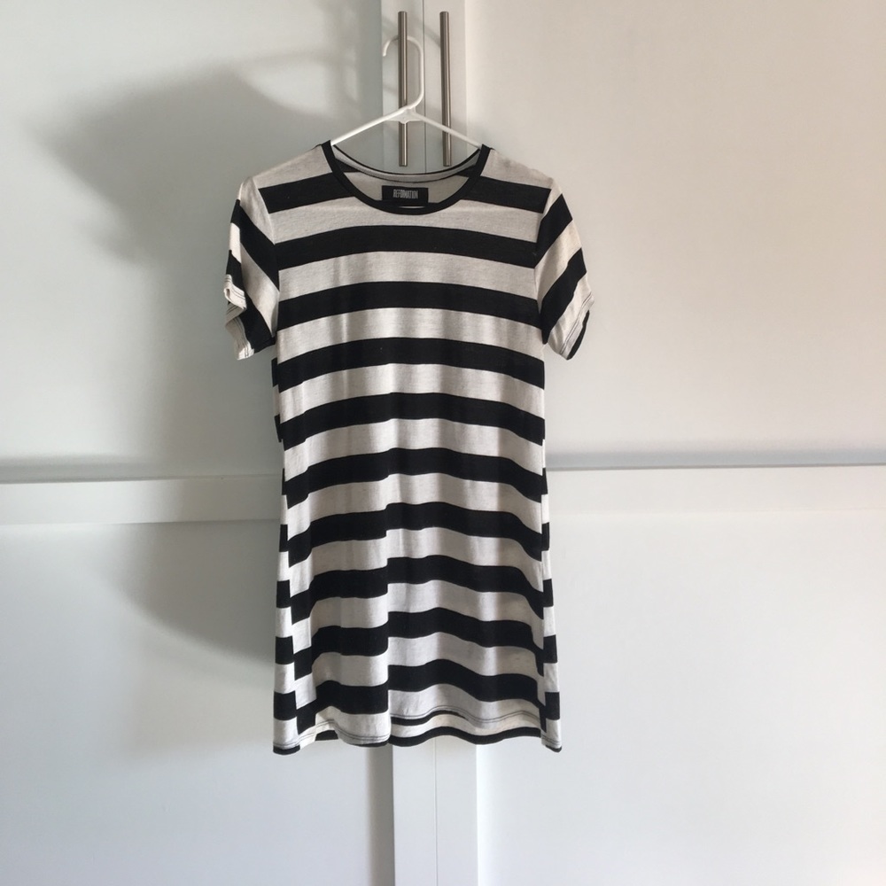 Long black and white striped Reformation t-shirt