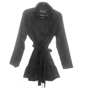 Navy button down mid length nylon jacket