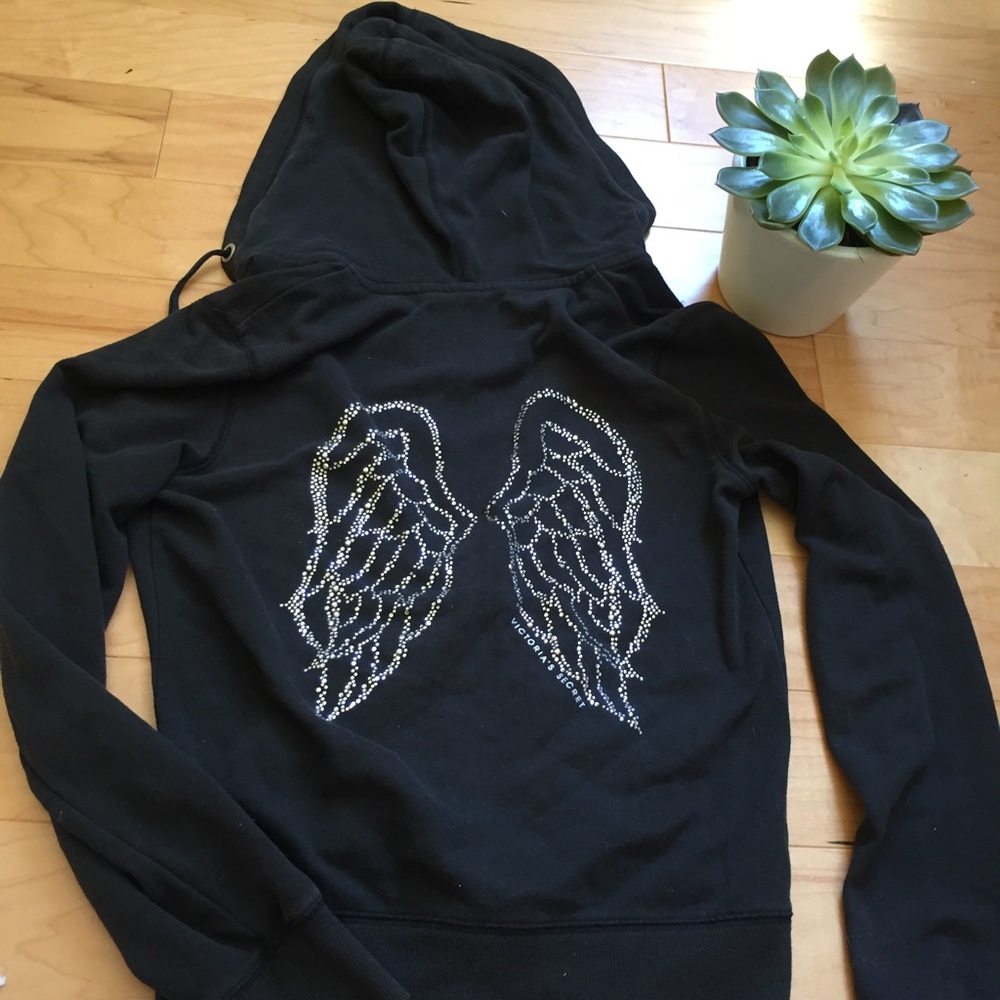 VS Black Bling Angel Wing Super Model Hoodie XS