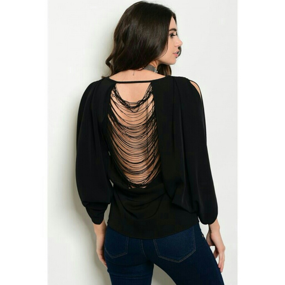 Stringy Open Back Cold Shoulder Blouse