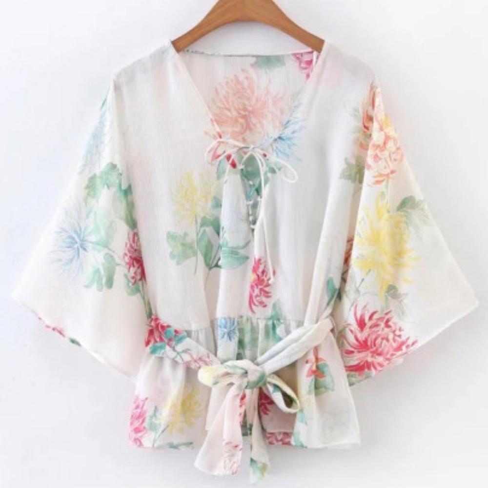 FLORAL SHEER BELTED
