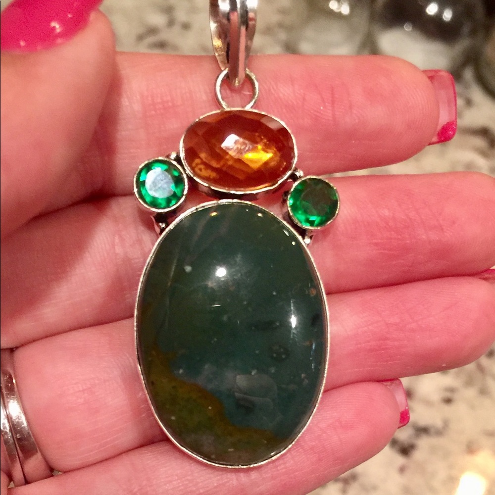 Green Jasper and Quartz Pendant