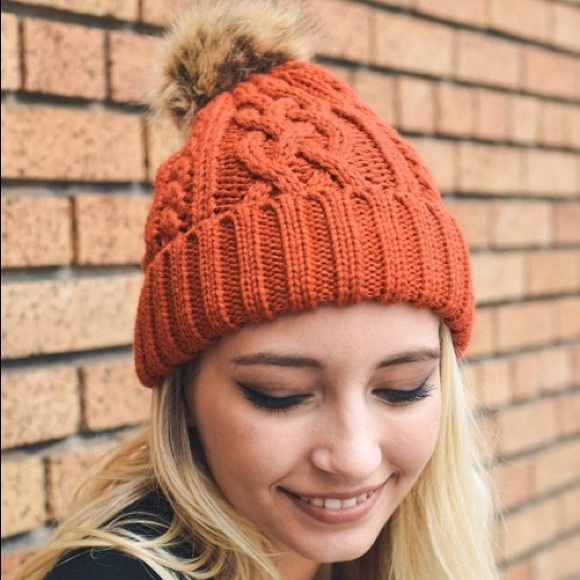 Black Cable Knit Beanie with Pom - Picture 3 of 4