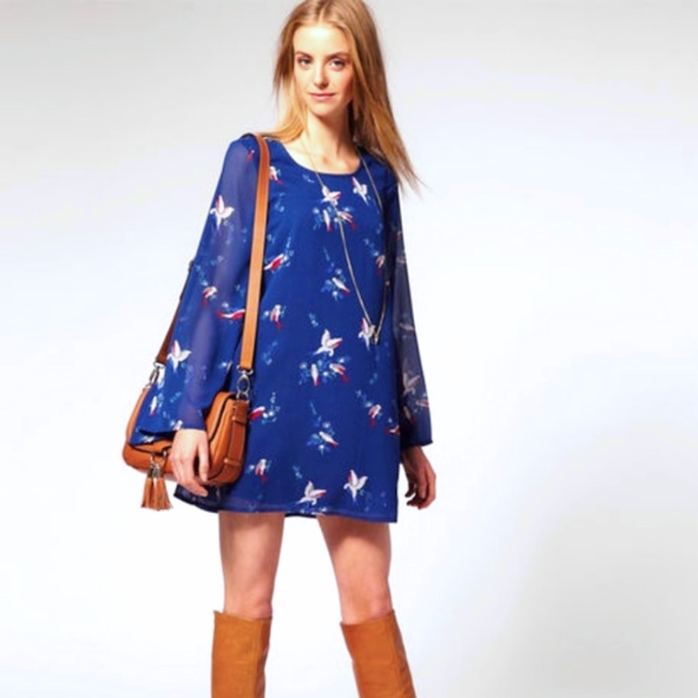 Vero Moda Deco Bird Print Chiffon Swing Mini Dress