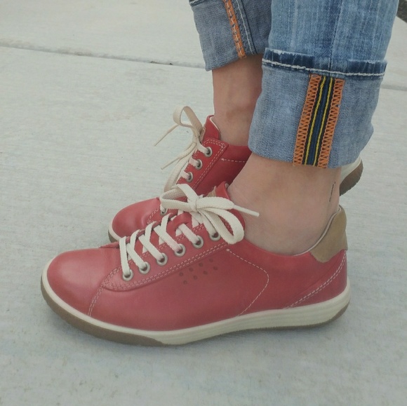 ecco red leather shoes