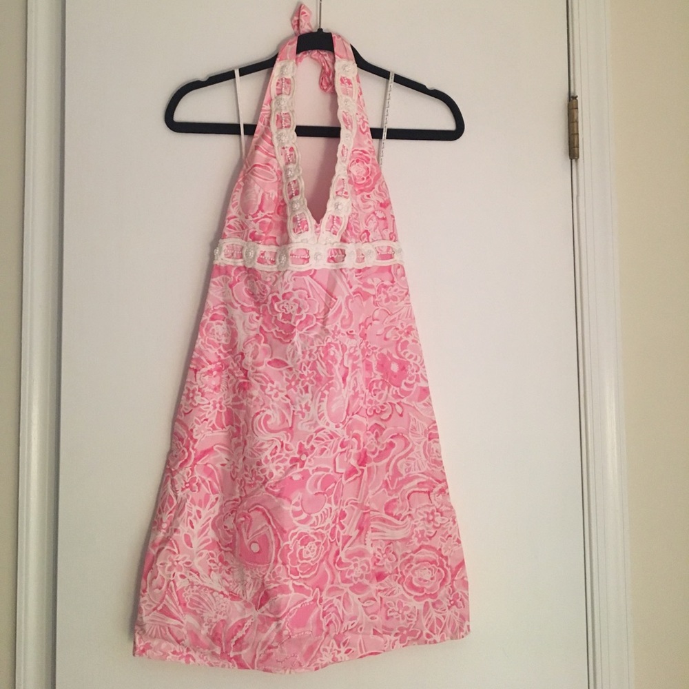 Lilly Pulitzer Pink and White Beaded Halter Dress