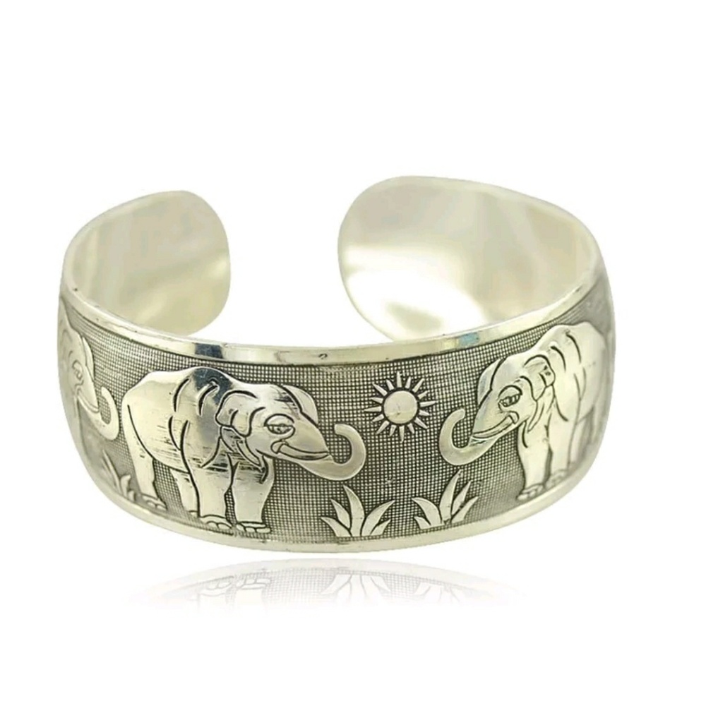 Elephant Cuff Bracelet Silver Tone
