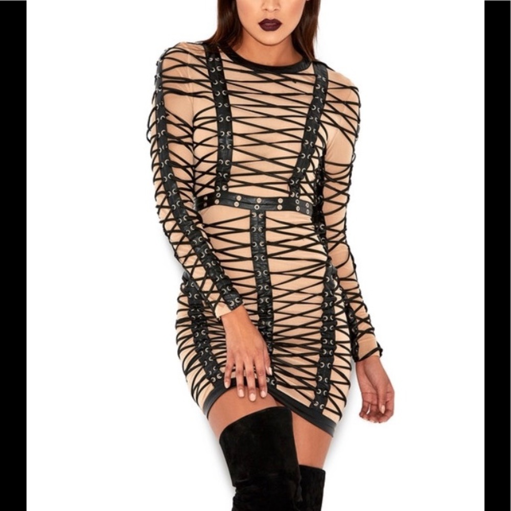 New Long Sleeve Lace Up Bandage Dress