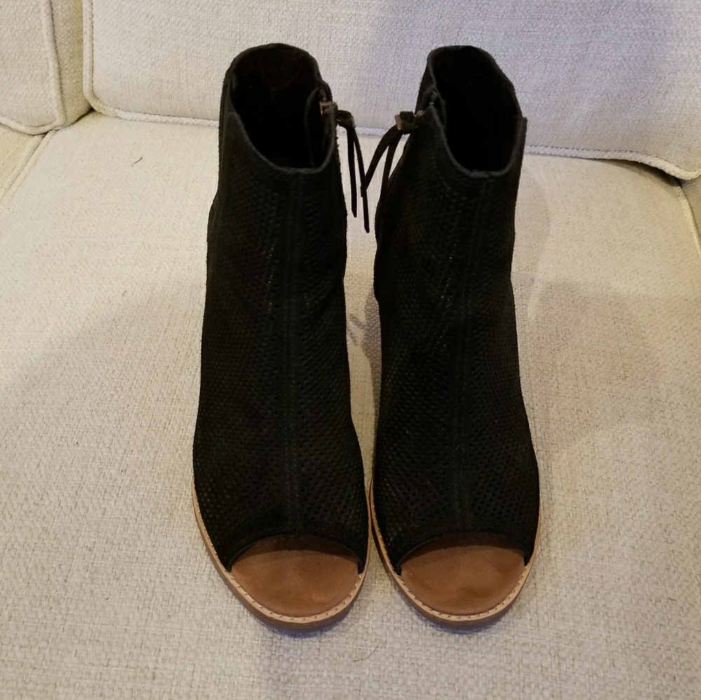 SOLD Tom's Black Suede Peep-Toe Bootie