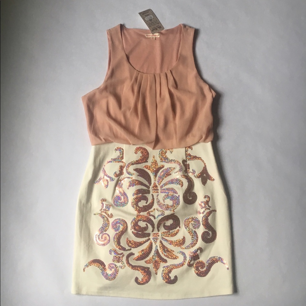 Blush and off white mini dress