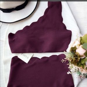 Zaful Off the Shoulder Maroon Bikini Top