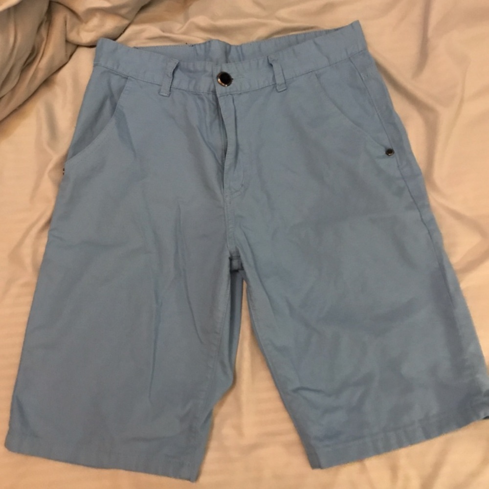 Blue Slim Flat Front Shorts