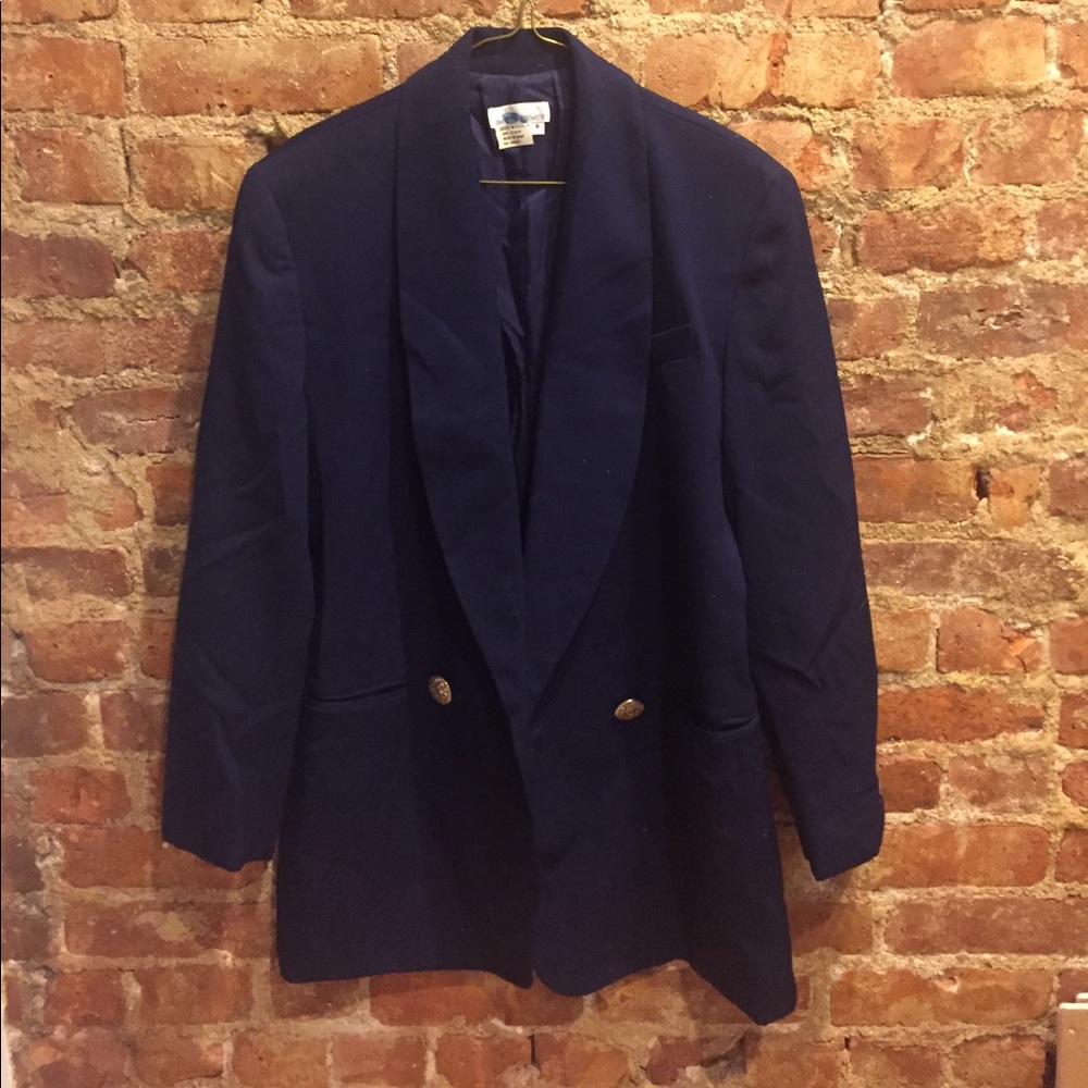 Navy Vintage Wool Blazer w/ Shoulder Pads