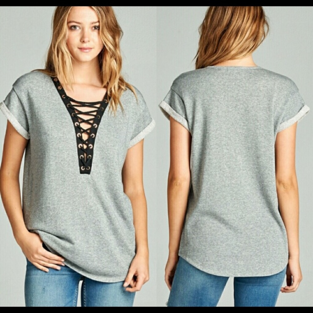 💕 French Terry "Lace Up" Top💕