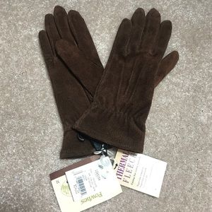 Sued/leather gloves fleece lining brown