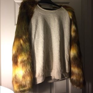 Faux fur sleeve sweatshirt