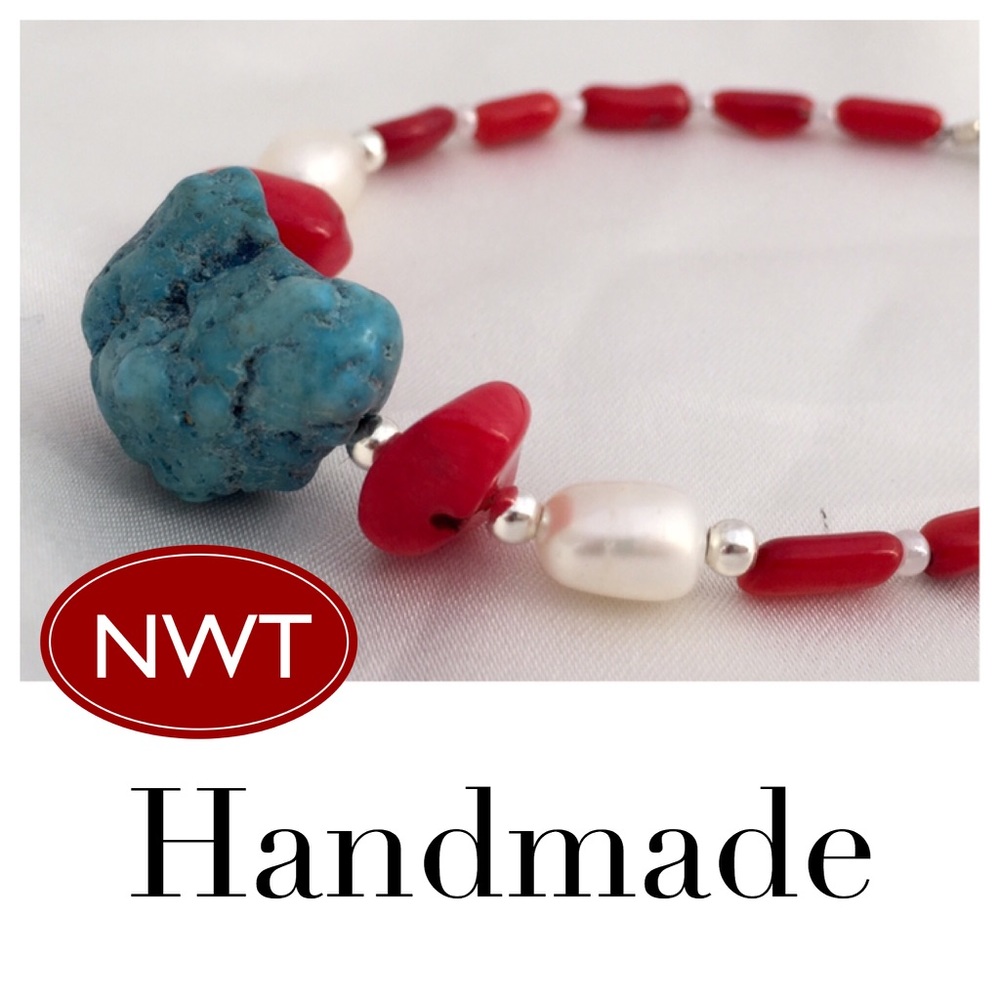 Handmade red coral/turquoise magnesite bracelet