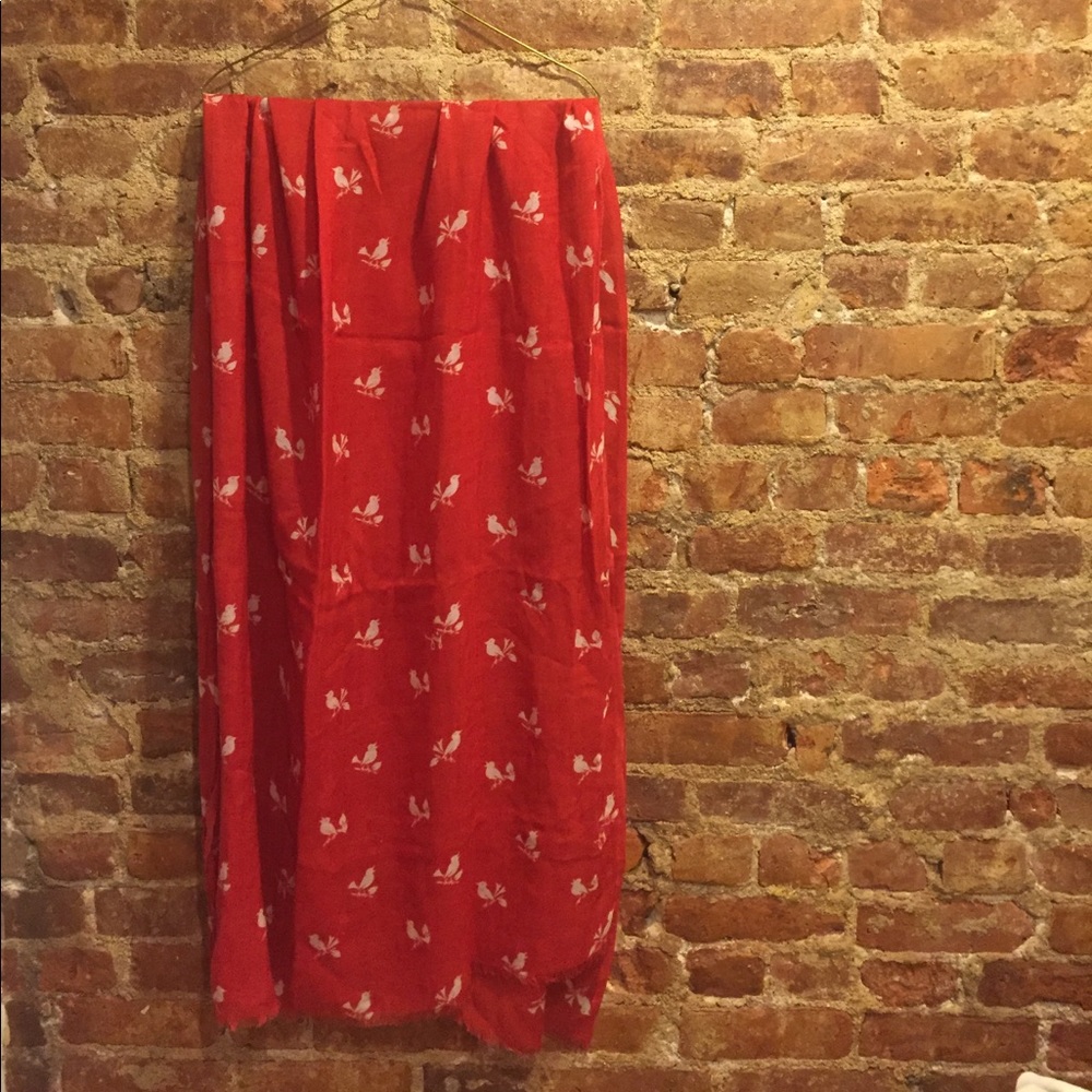 Red Scarf with Birds