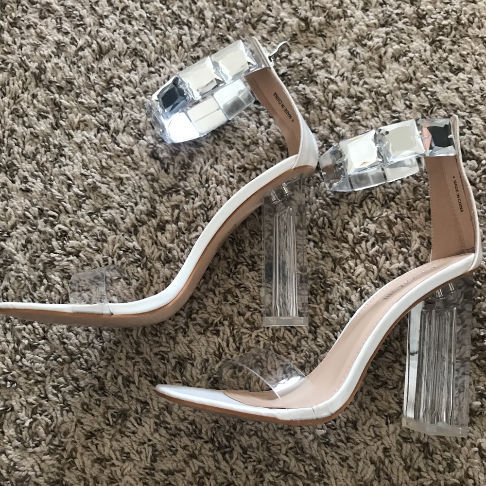 White Diamanté Perspex Heels