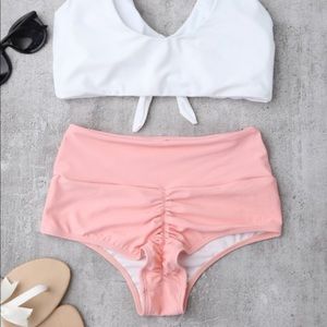 Rutched Cheeky High Waisted Bikini Bottoms Peach