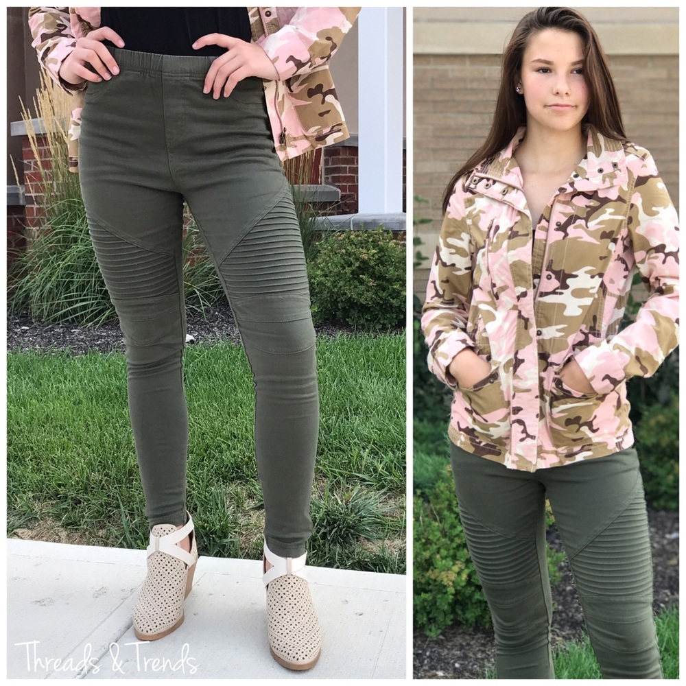 Olive Skinny Moto Jeggings - Picture 2 of 4