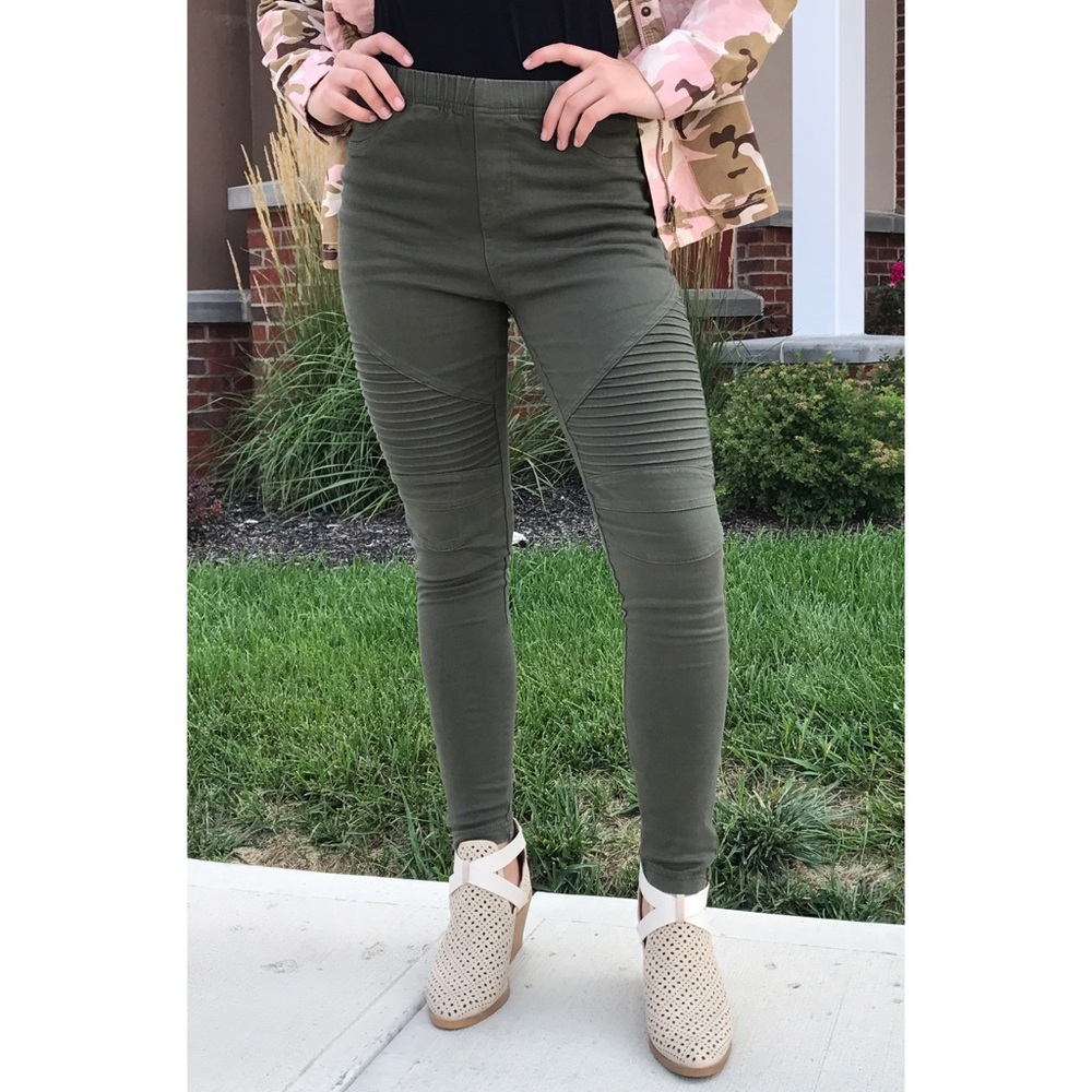 Olive Skinny Moto Jeggings - Picture 3 of 4
