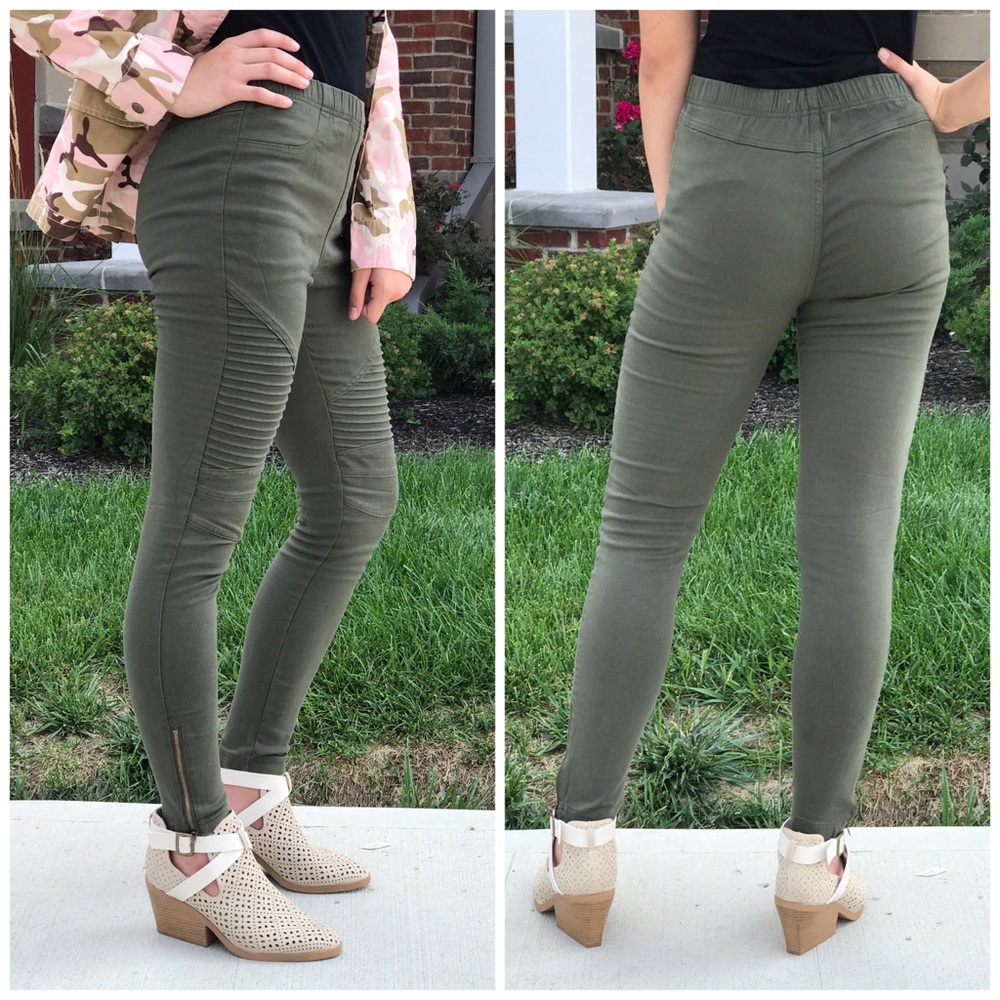Olive Skinny Moto Jeggings - Picture 4 of 4