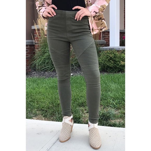 Olive Skinny Moto Jeggings - Picture 3 of 4