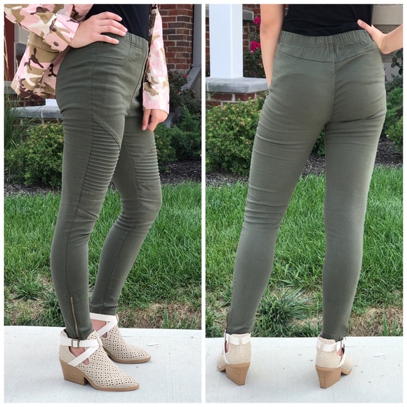 Olive Skinny Moto Jeggings - Picture 4 of 4