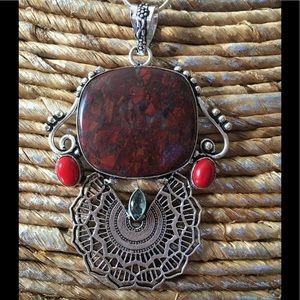 Jasper, Coral, and Blue Topaz 925 Silver Pendant🎀