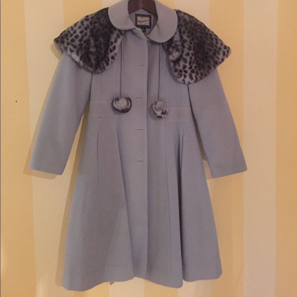 Light Blue Faux-Leopard Winter Coat (Jr Size 10)