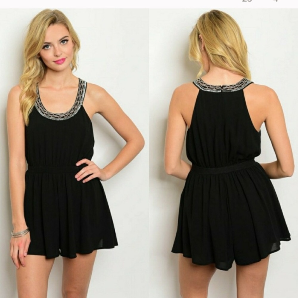 Beaded Black Romper