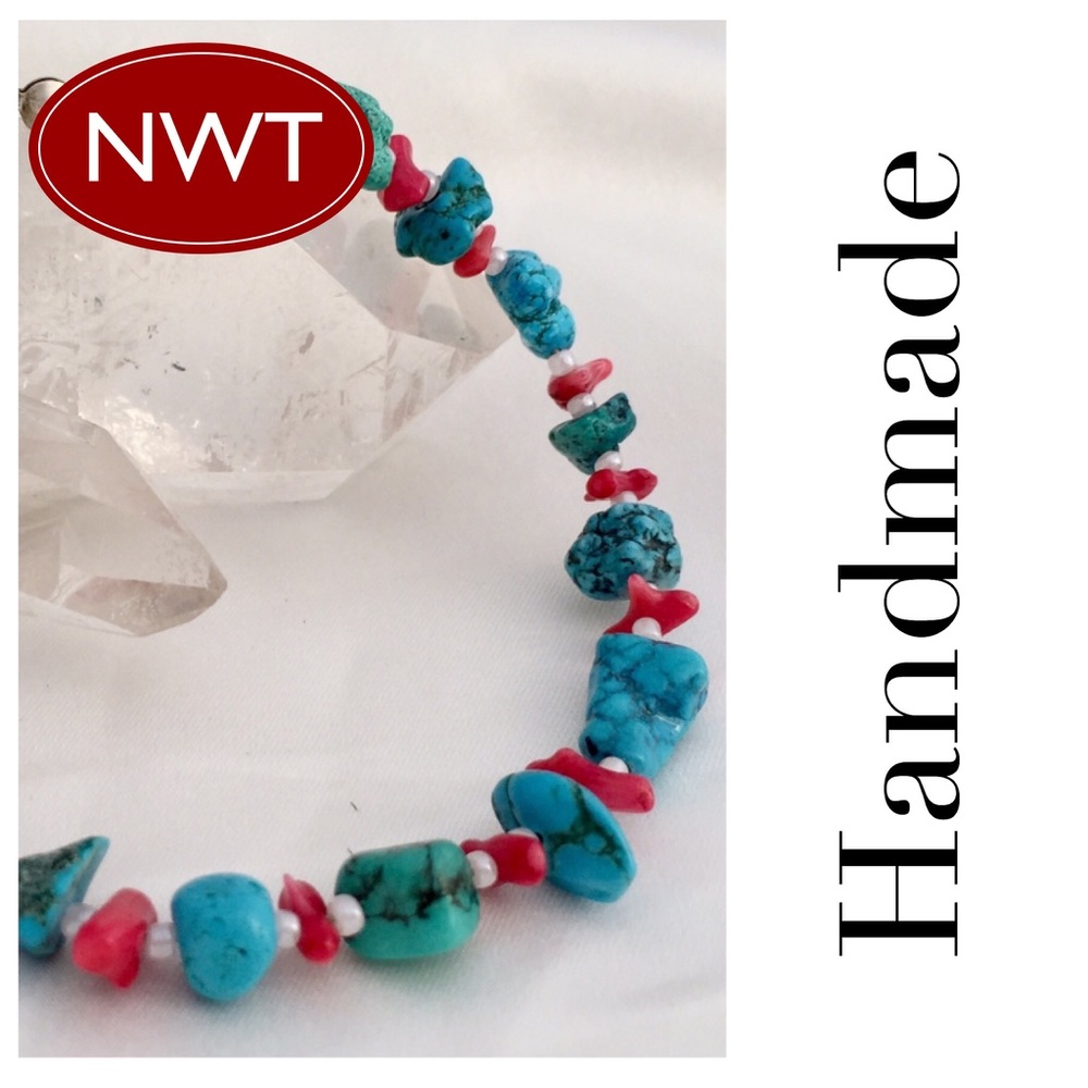 Handmade red coral & turquoise magnesite bracelet