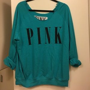 PINK teal off the shoulder sweatshirt