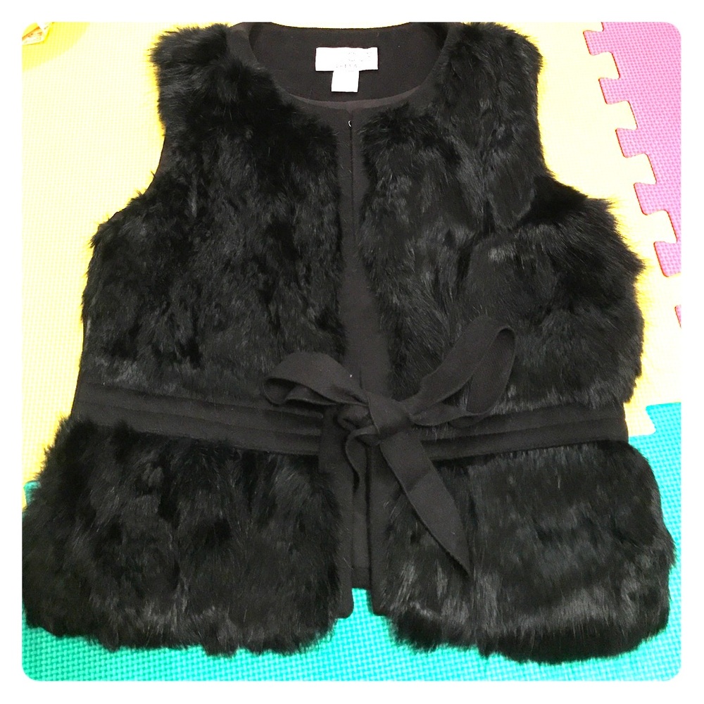 The Cue Cher Qu Black Rabbit Fur Vest Wool M