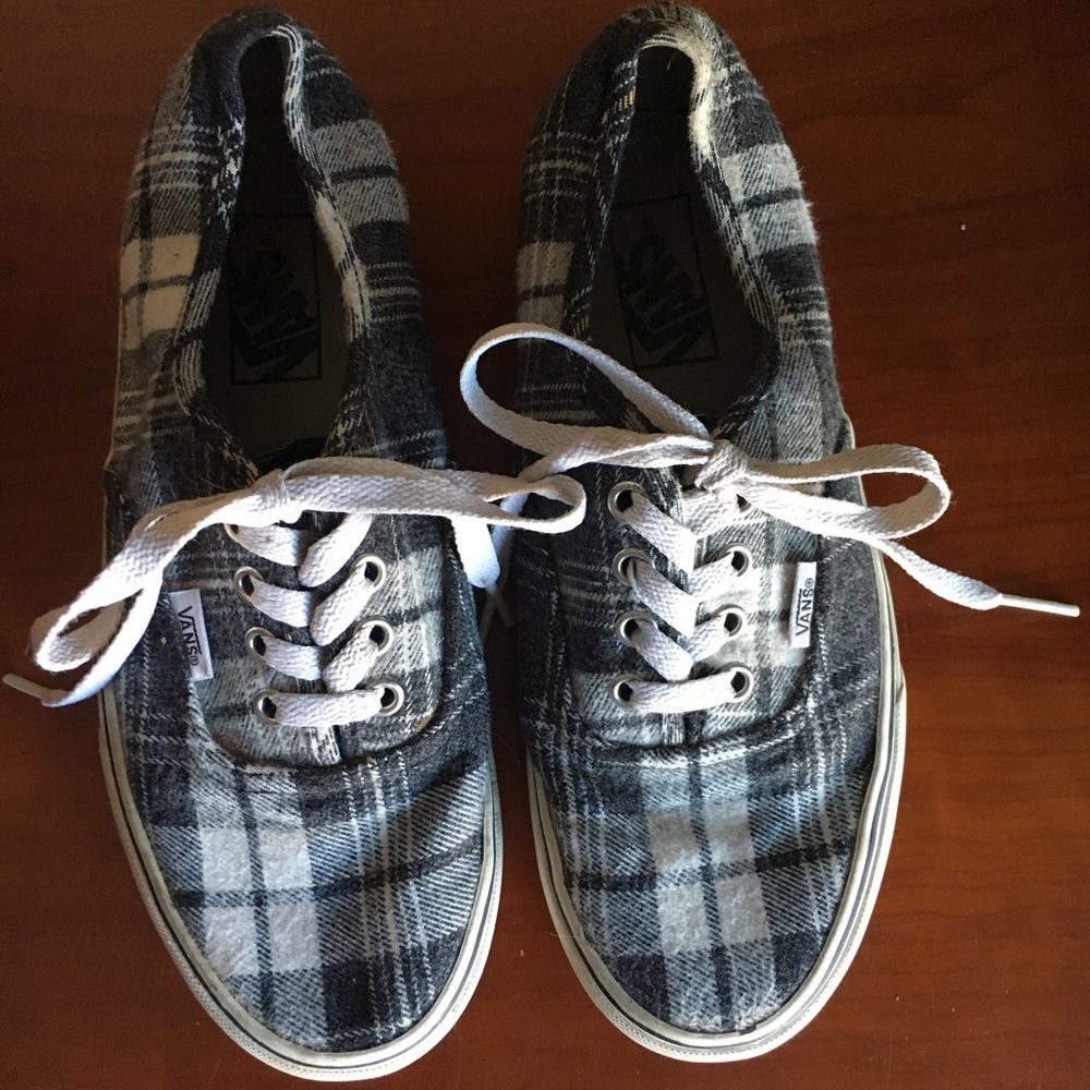 Black and white plaid vans
