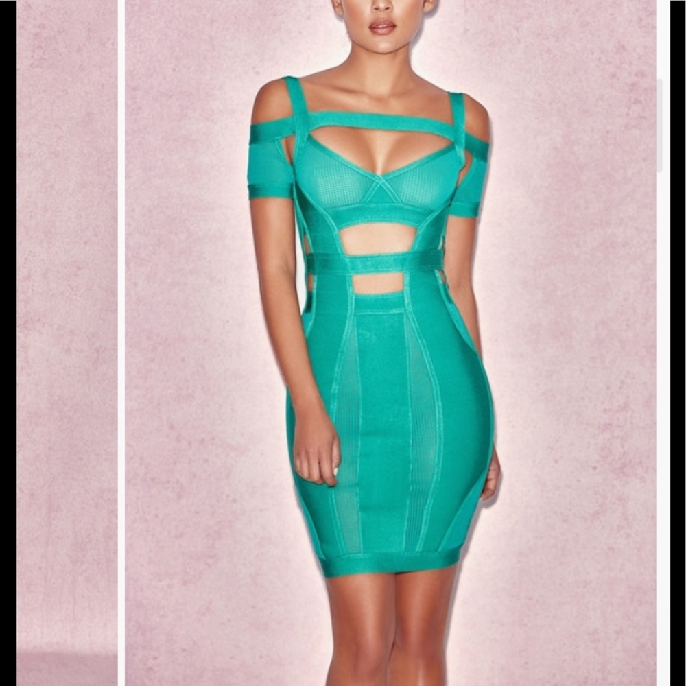 Teal Mesh Bandage Dress