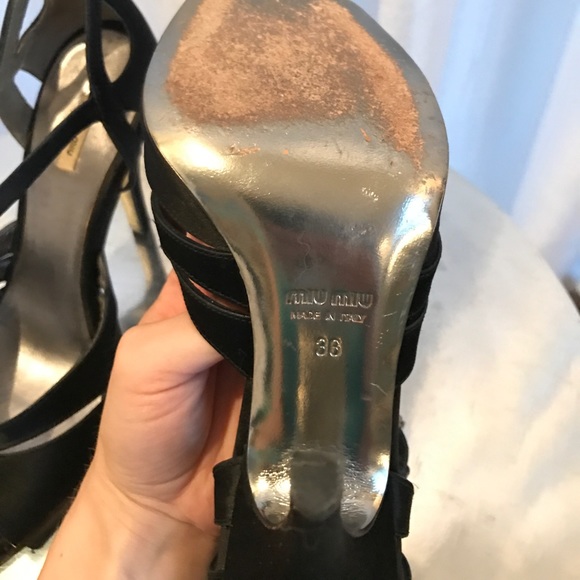SALE!! MIU MIU Black Silk T-Strap Heels 36/5.5 - Picture 2 of 8