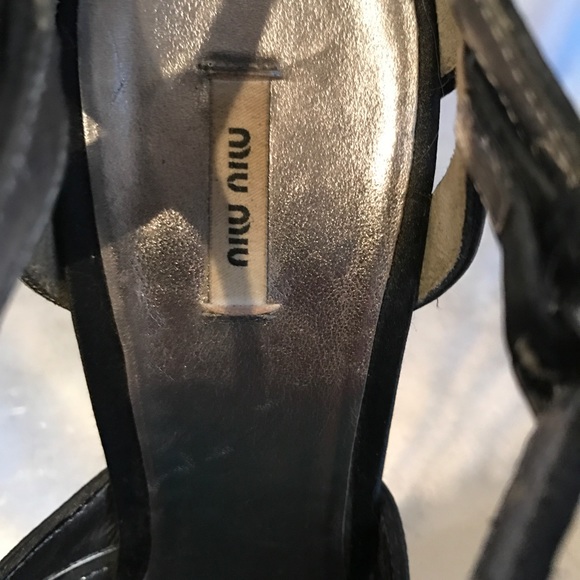 SALE!! MIU MIU Black Silk T-Strap Heels 36/5.5 - Picture 6 of 8