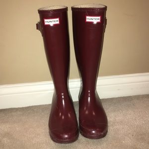 Glossy Maroon Tall Adjustable Hunter Rain Boots