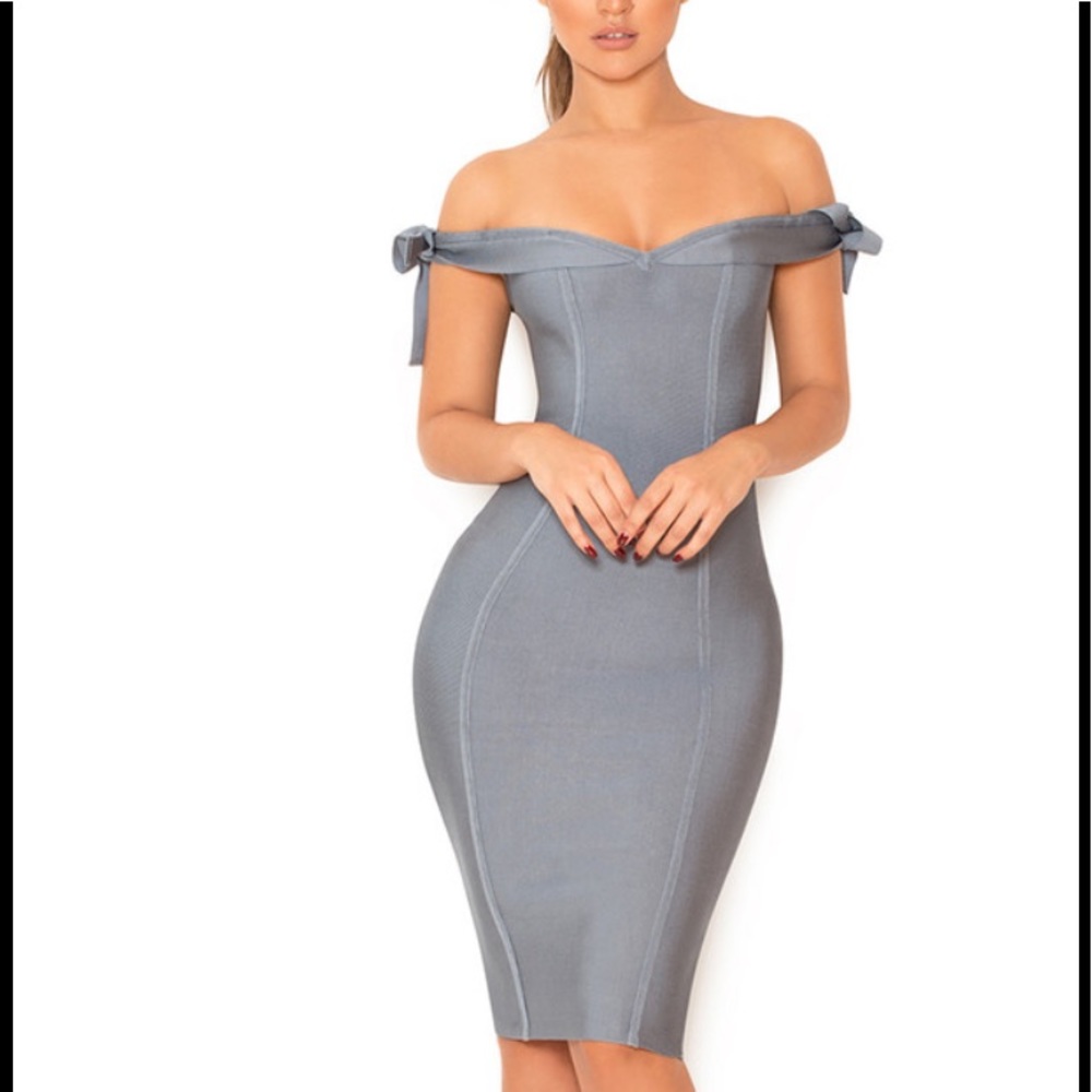 Gray Off Shoulder Bowknot Bandage Dress