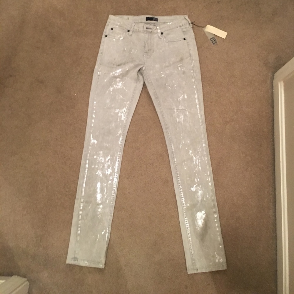 Metallic jeans. Don't fit.