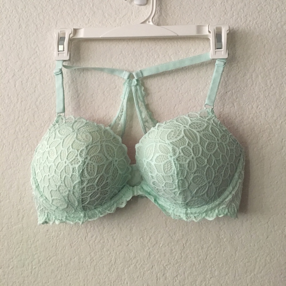 Mint teal racer back lace date bra