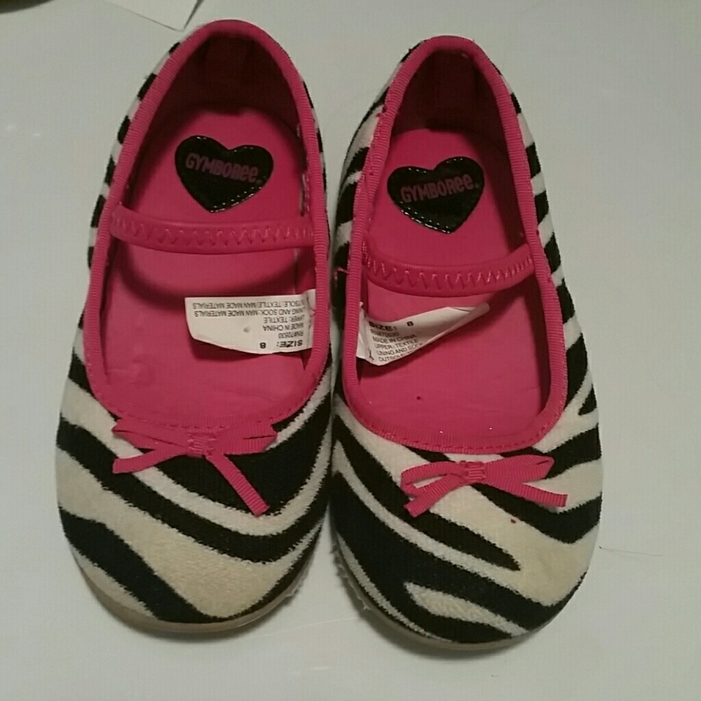 Girls zebra print black and white slippers, size 8